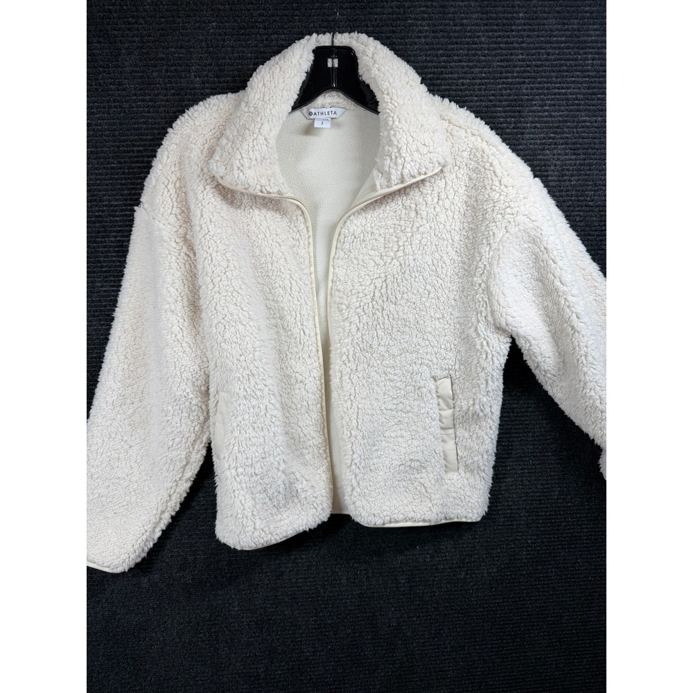 Athleta Womens Sherpa Fleece Full Zip Jacket Cream Off White Small P S P S